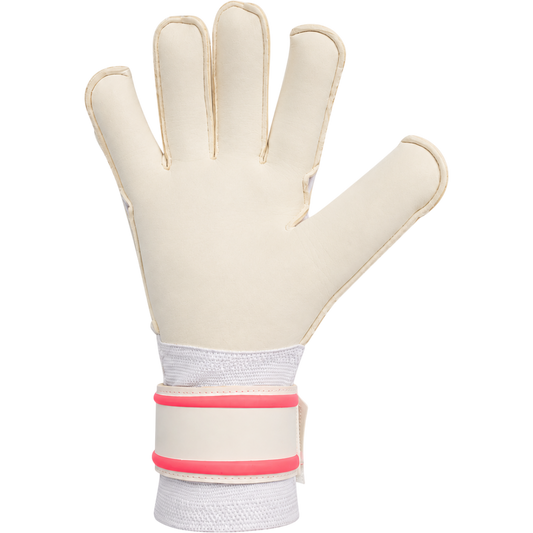 The GKN Goalkeeping Gloves INVICTUS junior goalkeeper glove with off-white latex palm and pink wrist strap detail