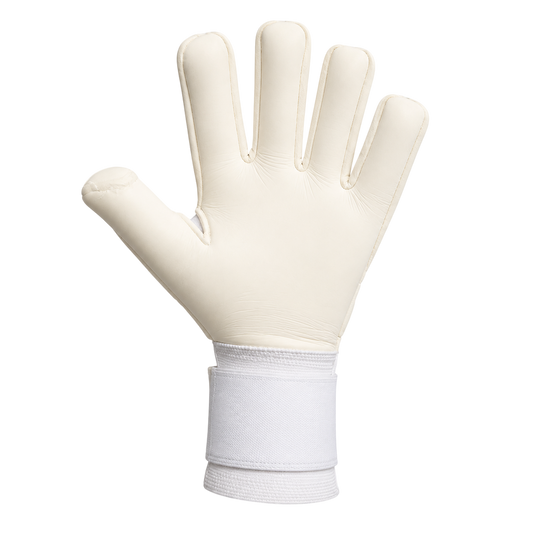 The GKN Goalkeeping Gloves ZENTA junior negative cut goalkeeper glove in white latex with a secure elastic wrist strap