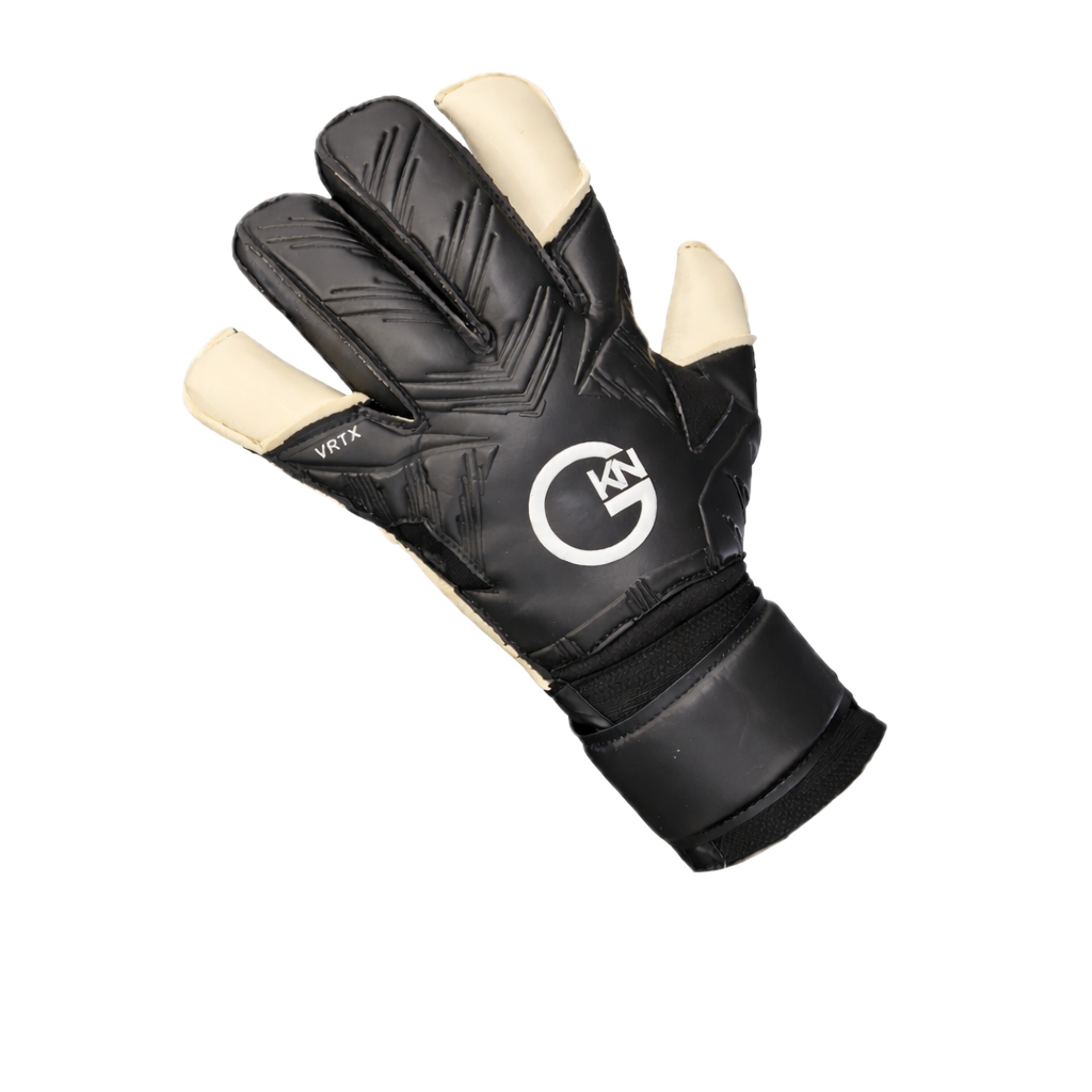 GKN VRTX goalkeeper gloves backhand view with VG3 style cut and structured latex detailing