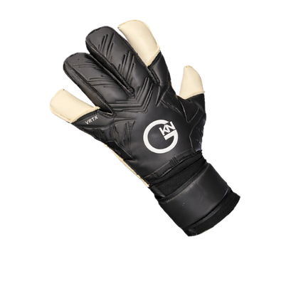 GKN VRTX goalkeeper gloves backhand view with VG3 style cut and structured latex detailing