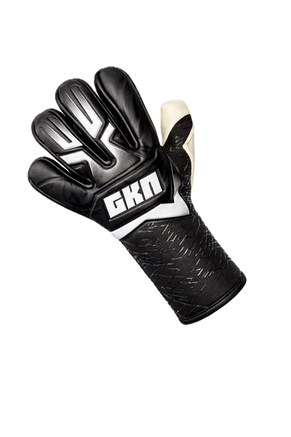 GKN IKON goalkeeper gloves backhand view with negative cut and structured latex design in white and colourway
