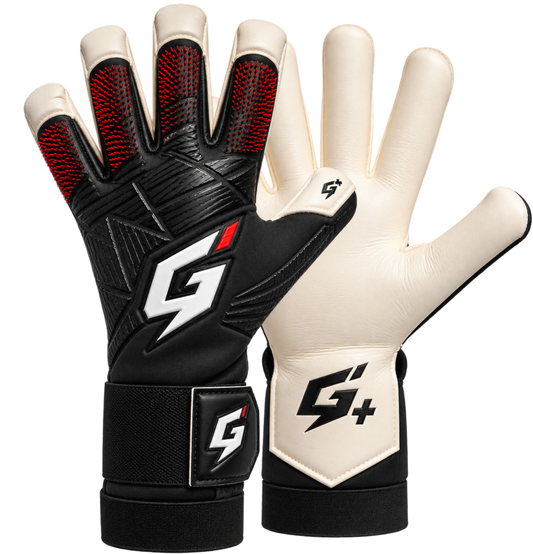 The GKN Goalkeeping Gloves VECTA junior goalkeeper gloves in black and white with red 3D rubber finger spines.