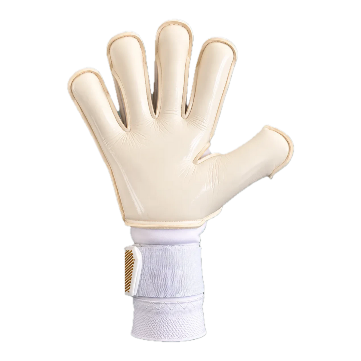 The GKN Goalkeeping Gloves CTRL white and gold goalkeeper glove with hybrid cut and removable fingersaves