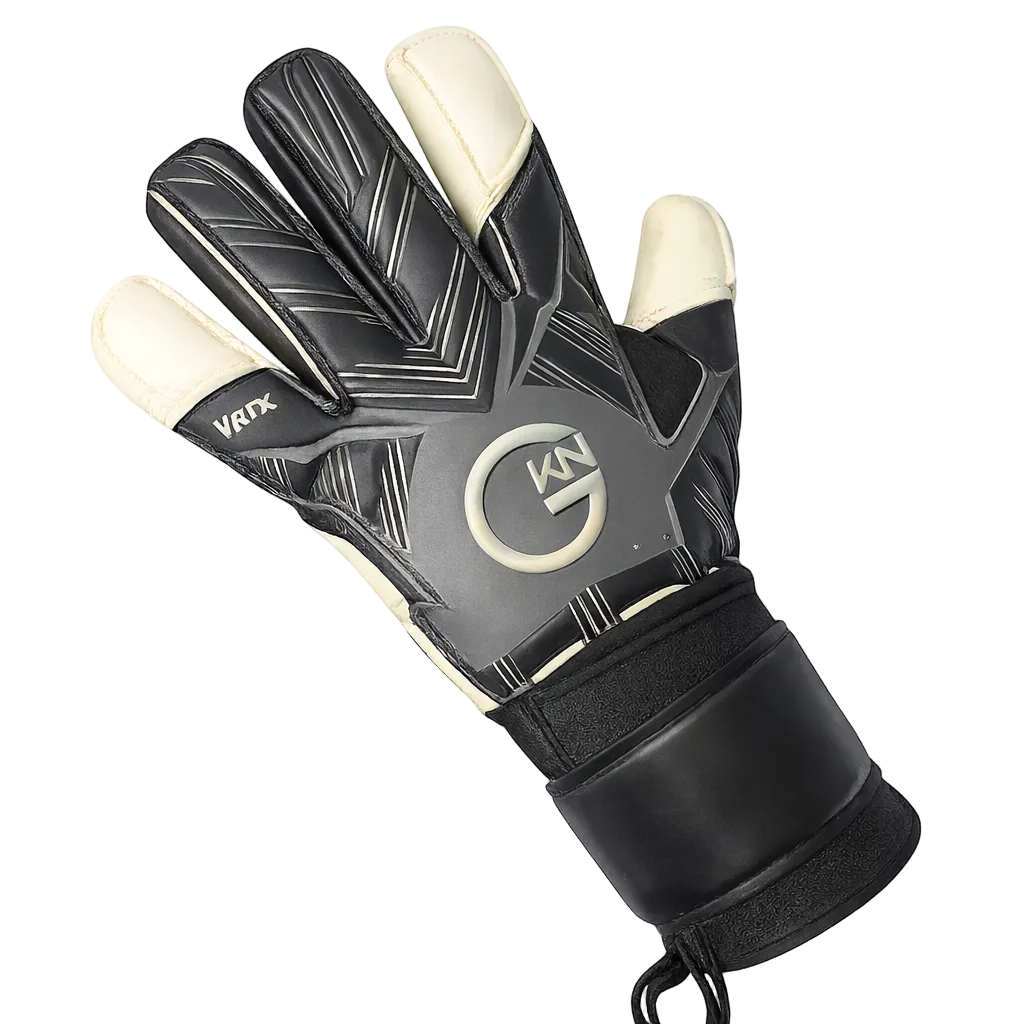 Black and white glove with brand logos on a white background